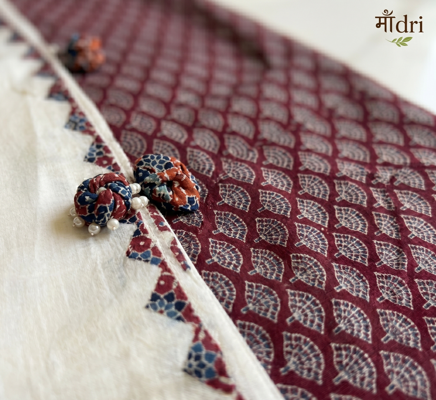 Ajrakh × Appliqué · Unstitched Kurta Set · Maroon Pink