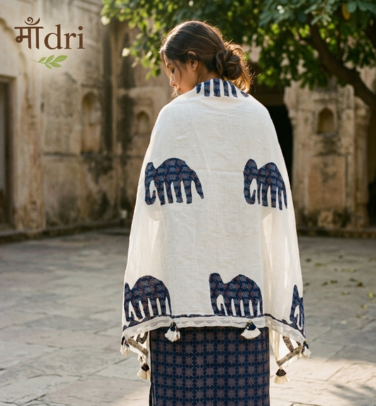 Ajrakh × Appliqué · Unstitched Kurta Set · Rich Indigo I