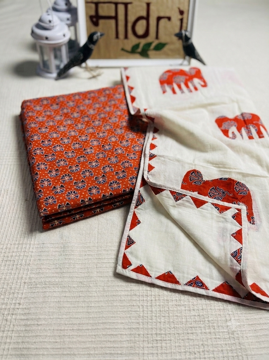 Ajrakh × Appliqué · Unstitched Kurta Set - Rustic orange.