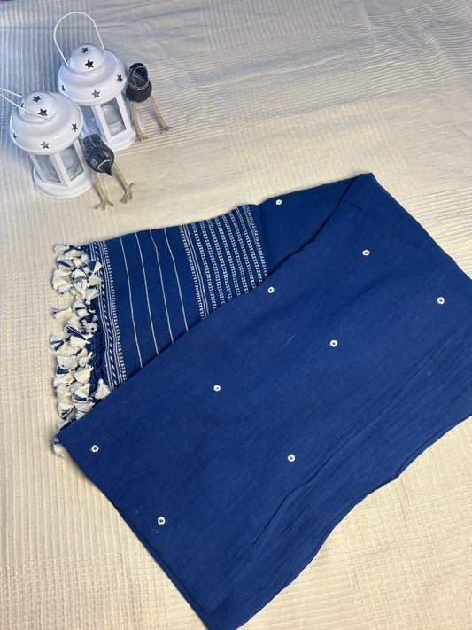 Bhujodi Handwoven Dupatta-Indigo , Weft Motifs