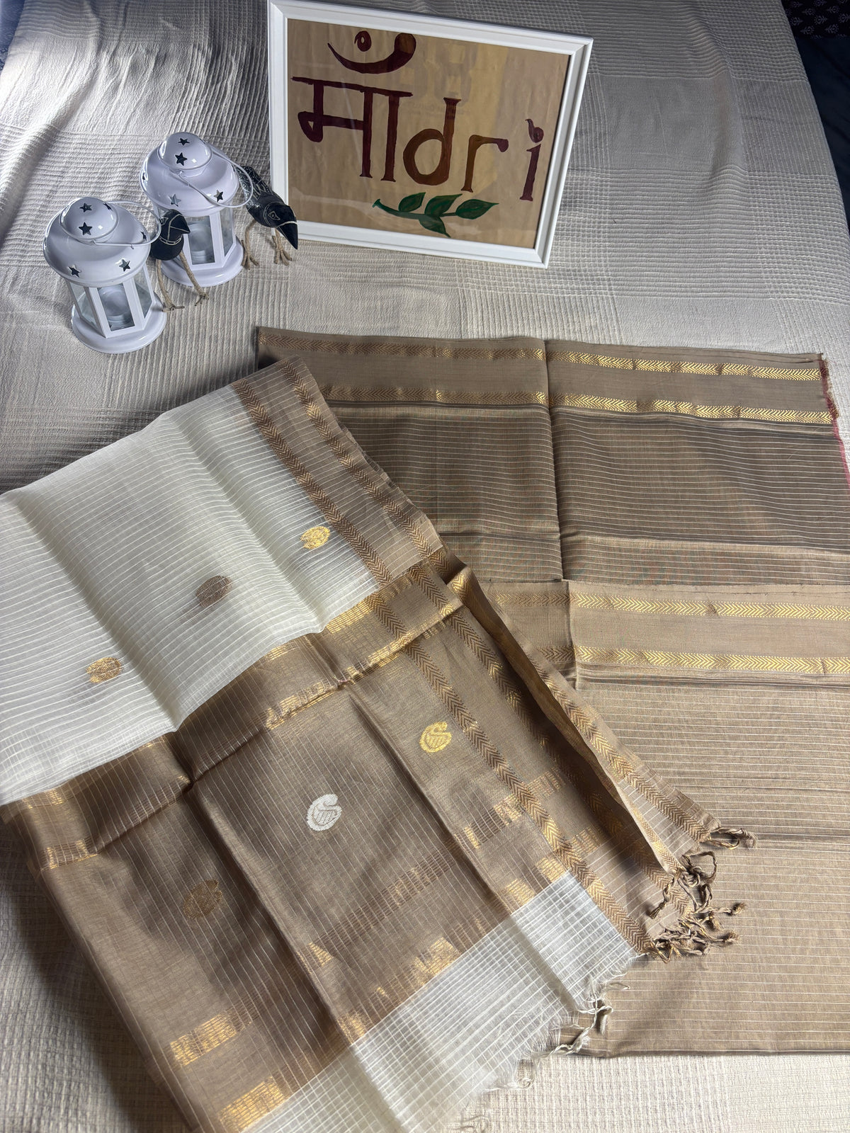 Maheshwari Muse · Unstitched Kurta Fabric with Dupatta · Taupe & Ivory