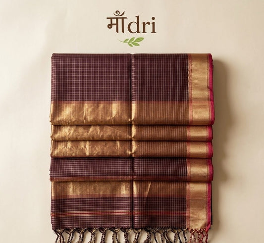Maheshwari Saree · Royal Wine with Gold Zari Border