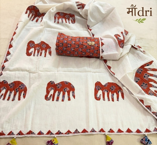 Ajrakh × Appliqué · Unstitched Kurta Set · Rustic Orange