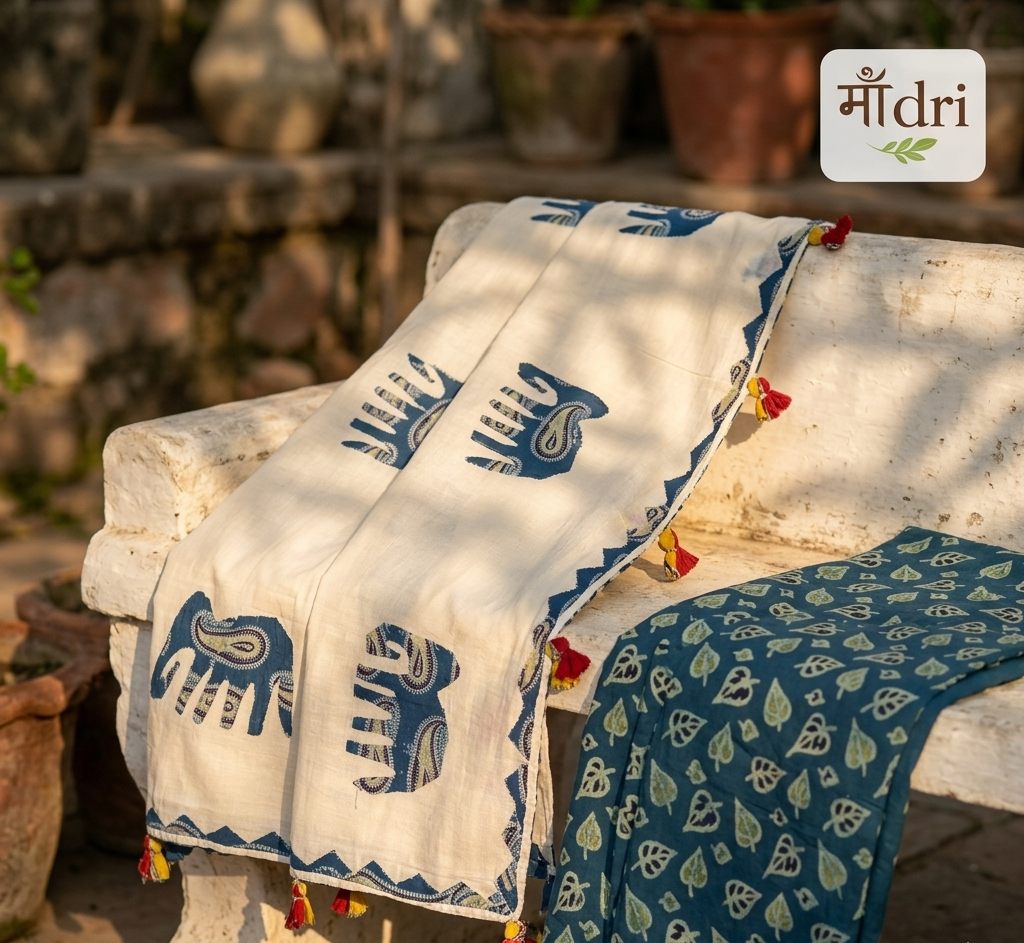 Ajrakh × Appliqué · Unstitched Kurta Set · Rich Indigo