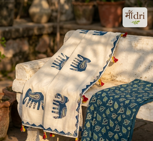 Ajrakh × Appliqué · Unstitched Kurta Set · Rich Indigo