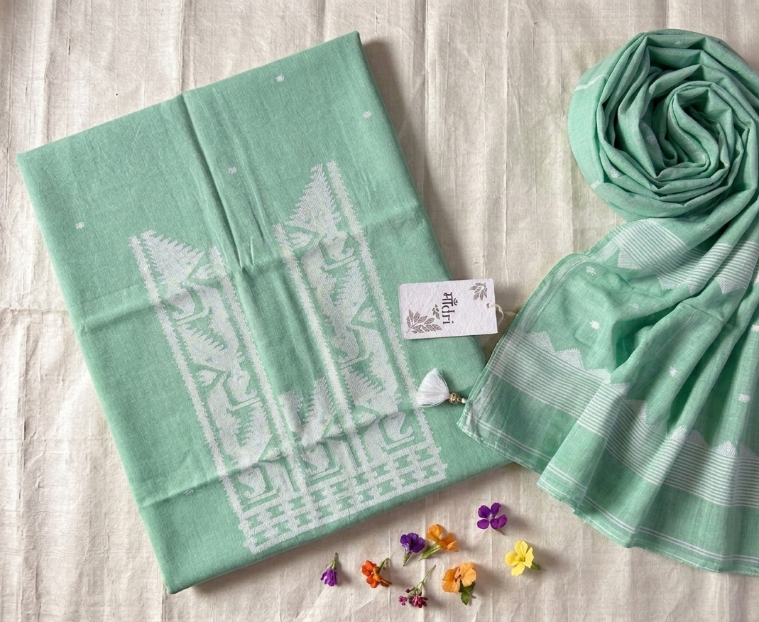 Handwoven Cotton Jamdani — Sage Temple Weave