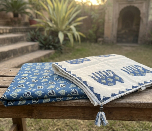 Ajrakh × Appliqué · Unstitched Kurta Set · Indigo IV