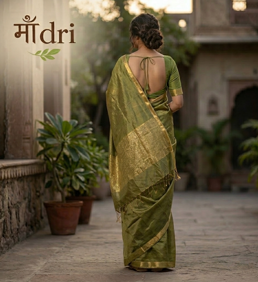 Maheshwari Tissue Saree · Olive Green
