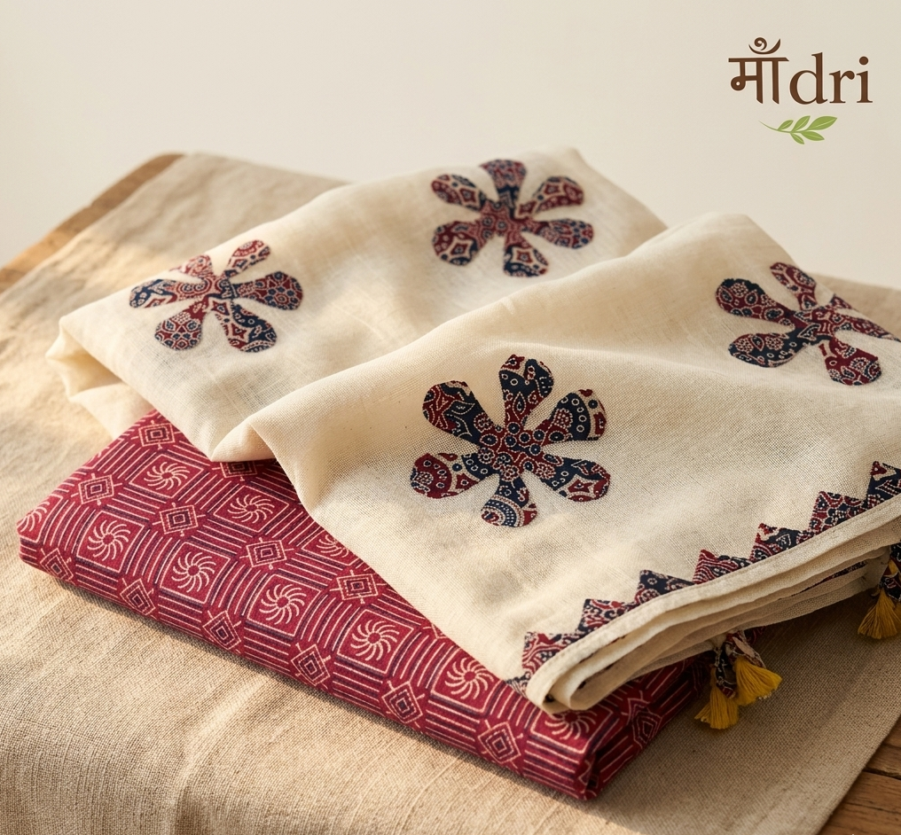 Ajrakh × Appliqué · Unstitched Kurta Set · Maroon Pink I