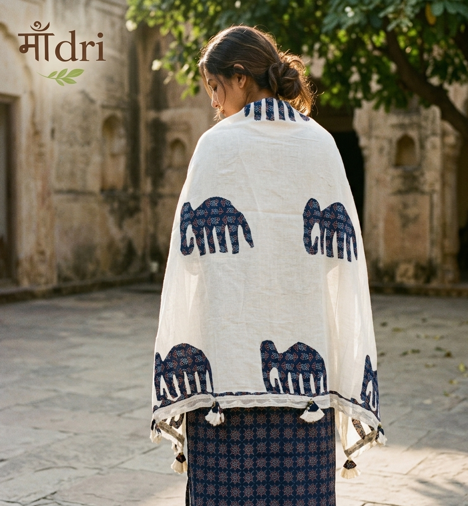 Ajrakh × Appliqué · Unstitched Kurta Set · Rich Indigo I
