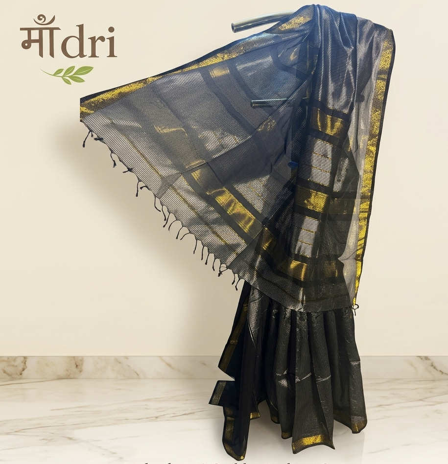 Maheshwari Saree · Garbh Resham · Black & Gold