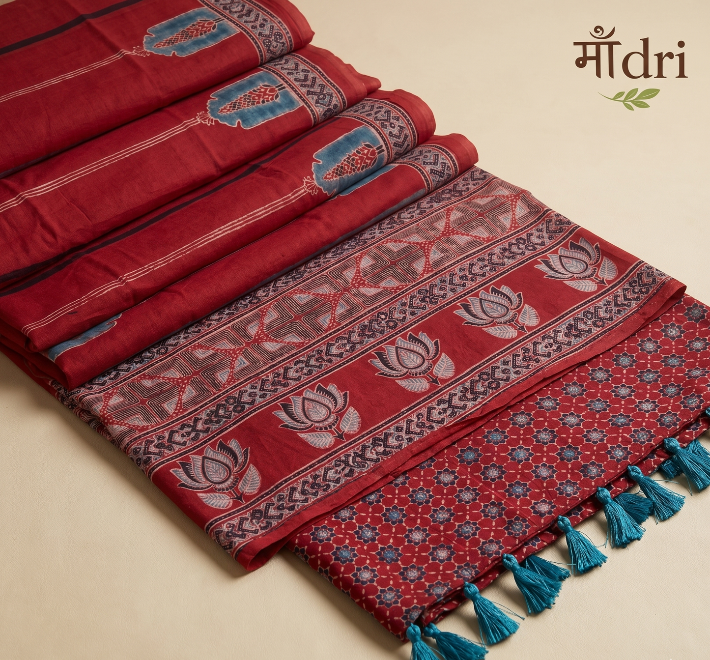 Ajrakh Saree · Terracotta with Earthy Geometric Borders