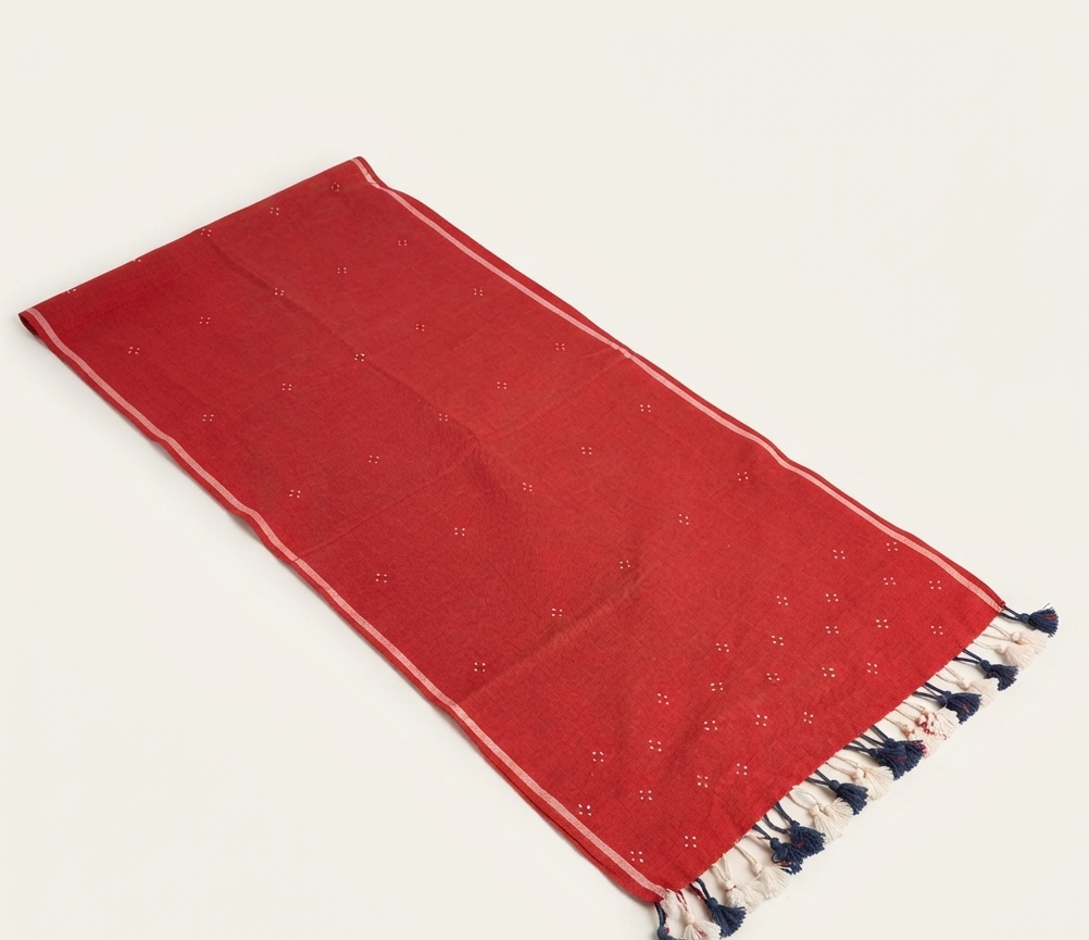 Handwoven Brick Red Kala Cotton Tangaliya Stole