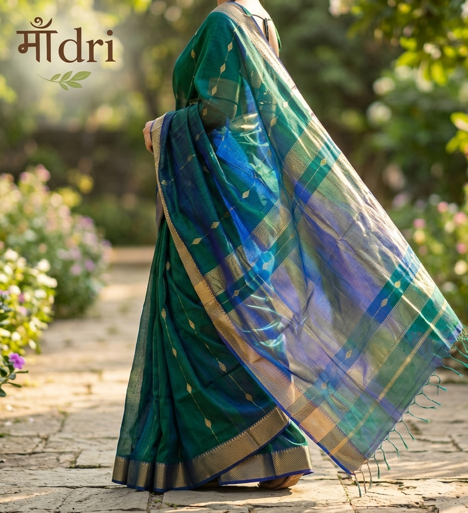 Maheshwari Saree · Dhoop Chaon · Forest Green × Navy
