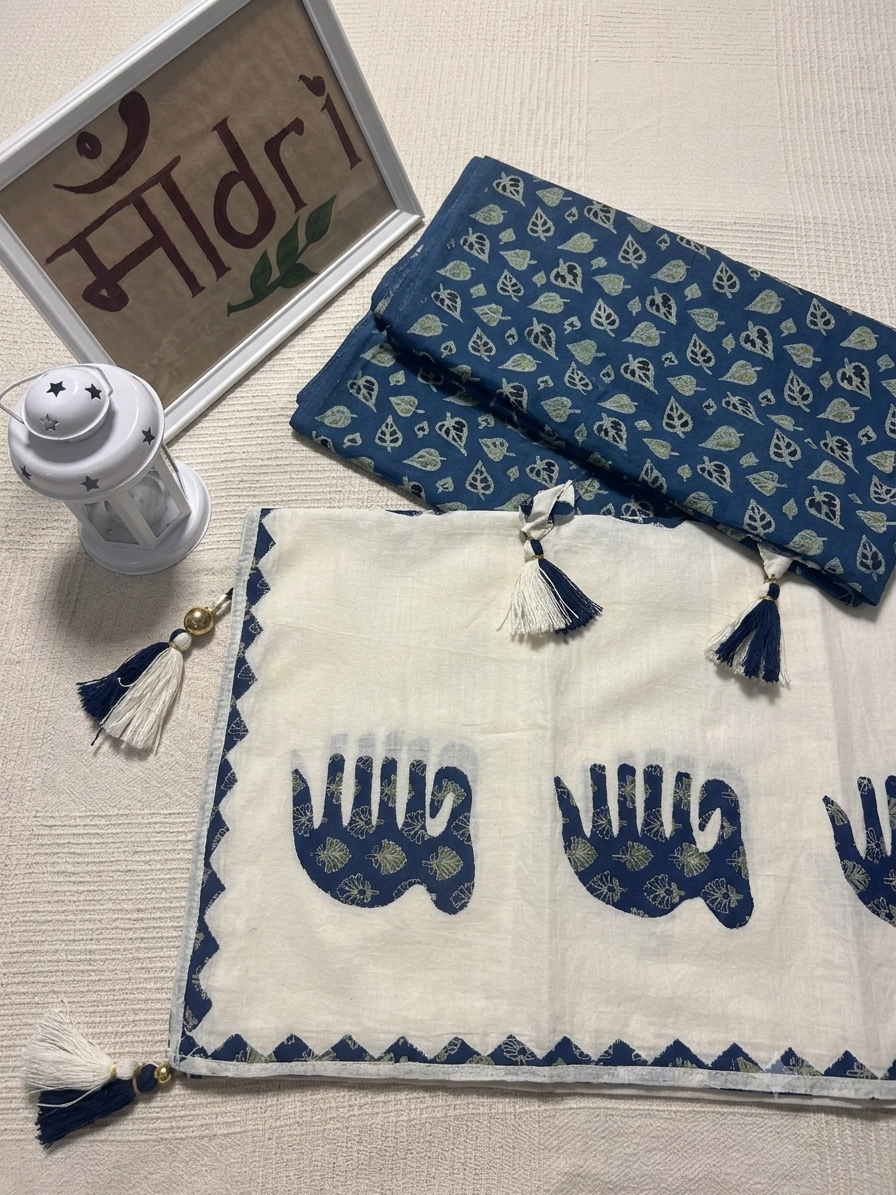 Ajrakh × Appliqué · Unstitched Kurta Set · Indigo IV