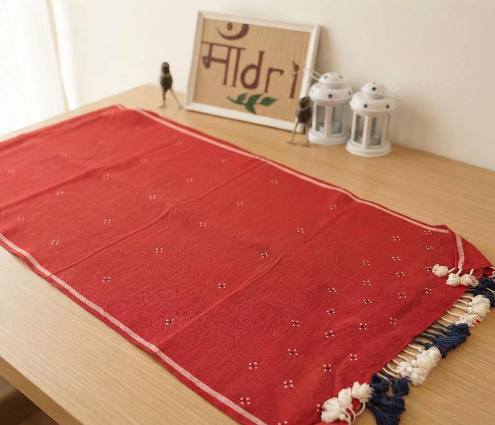 Handwoven Brick Red Kala Cotton Tangaliya Stole