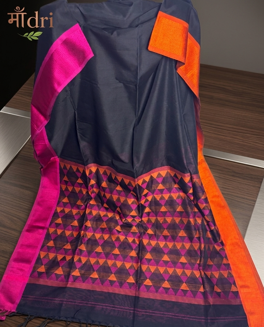 Maheshwari Saree · Ganga Jamuna · Black with Pink & Orange