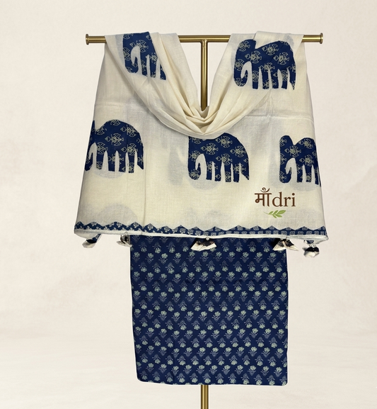 Ajrakh × Appliqué · Unstitched Kurta Set · Indigo