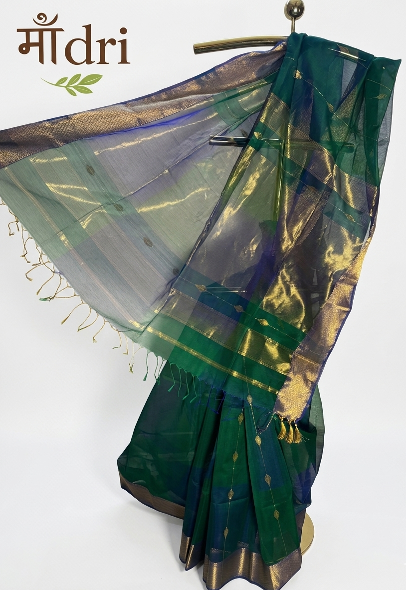 Maheshwari Saree · Dhoop Chaon · Forest Green × Navy