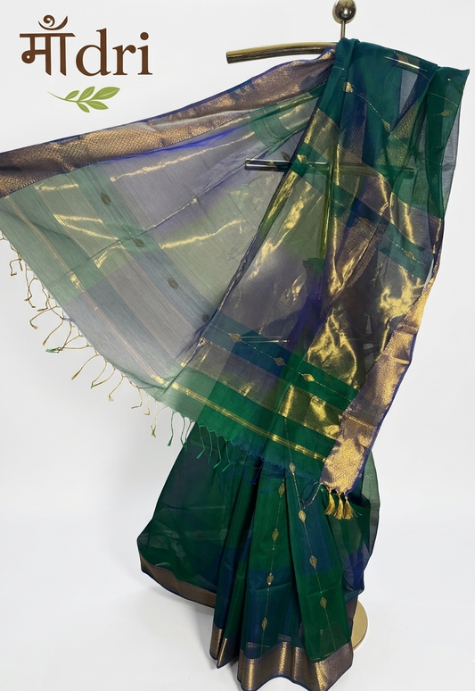 Maheshwari Saree · Dhoop Chaon · Forest Green × Navy