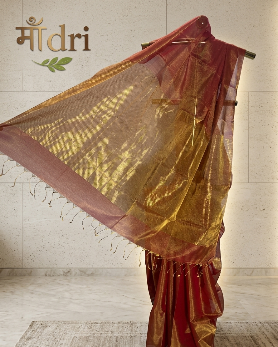 Maheshwari Tissue Saree · Burnt Red