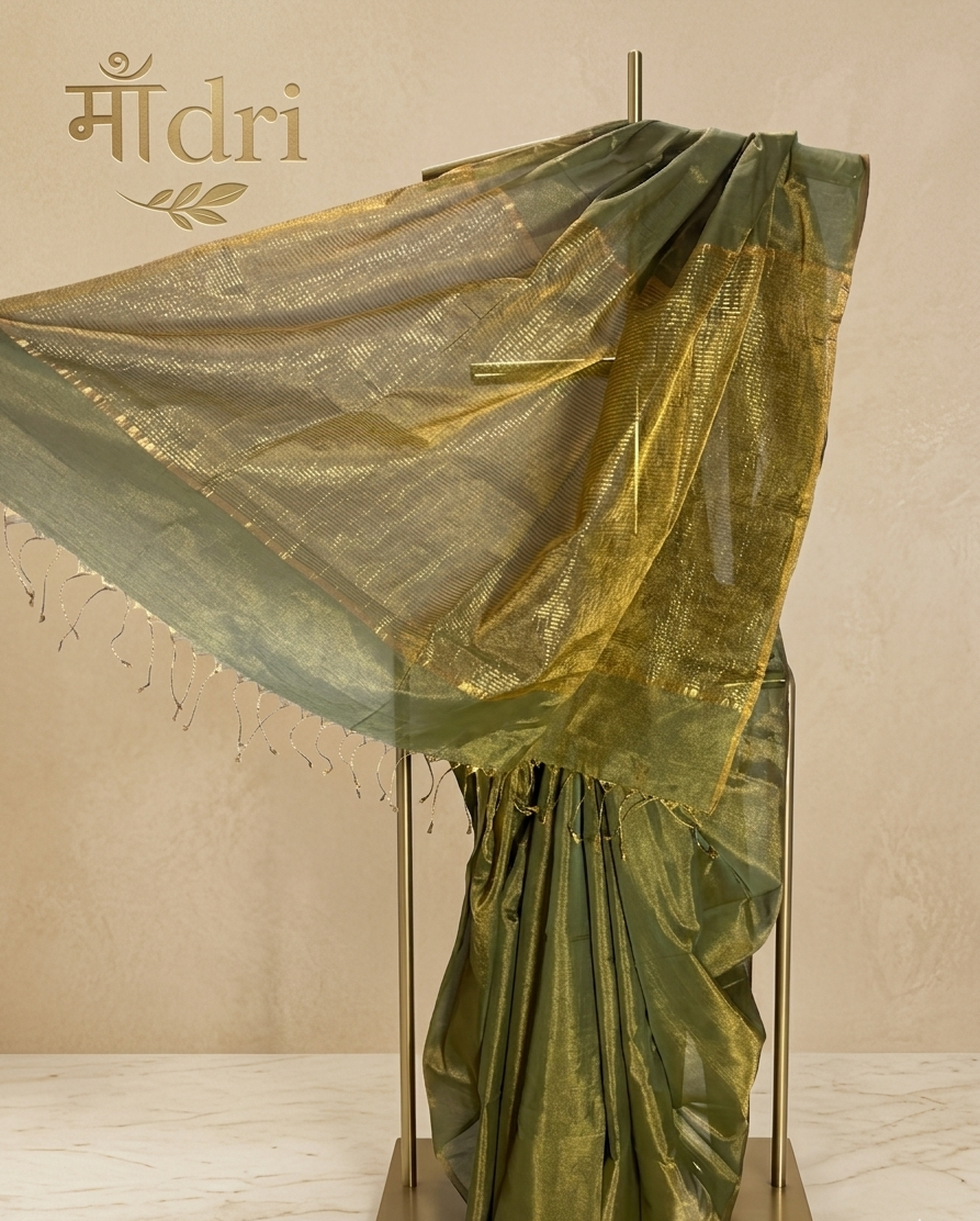 Maheshwari Tissue Saree · Olive Green