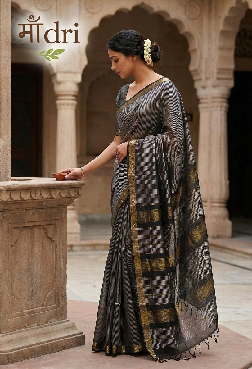 Maheshwari Saree · Garbh Resham · Black & Gold