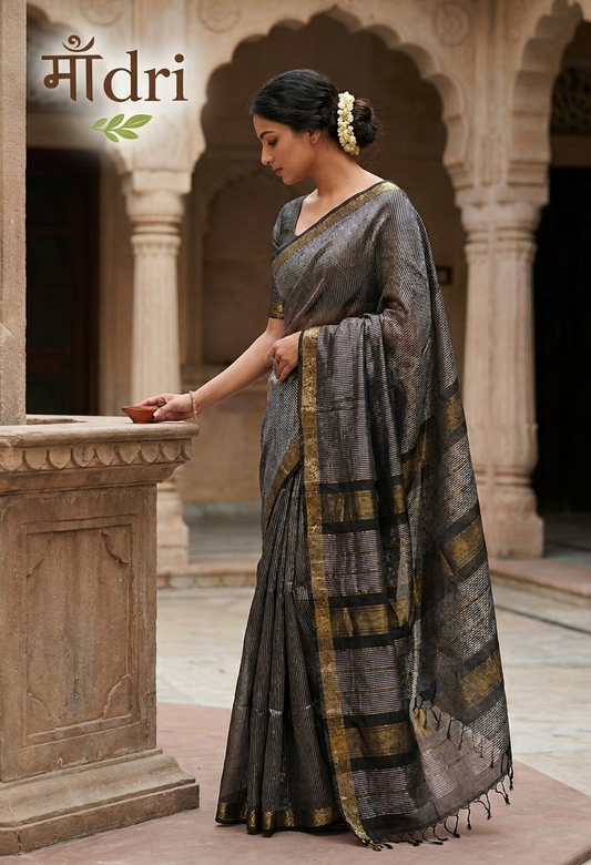 Maheshwari Saree · Garbh Resham · Black & Gold