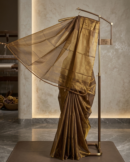 Maheshwari Tissue Saree · Antique Gold-Bronze
