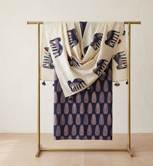 Ajrakh × Appliqué · Unstitched Kurta Set · Rich Indigo II