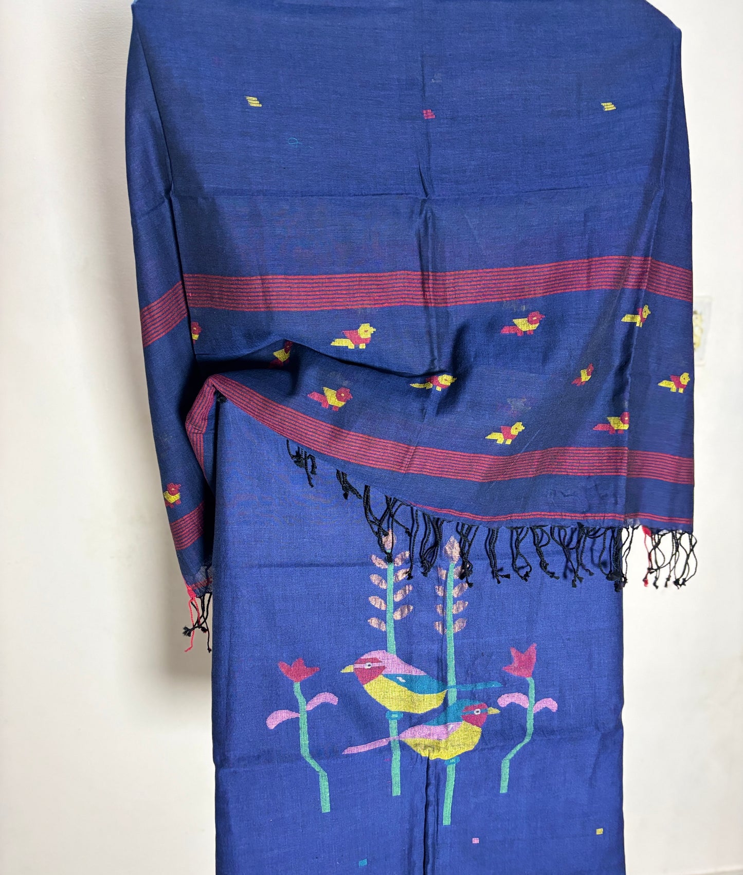 Handwoven Cotton Jamdani Suit Set — Indigo Songbirds
