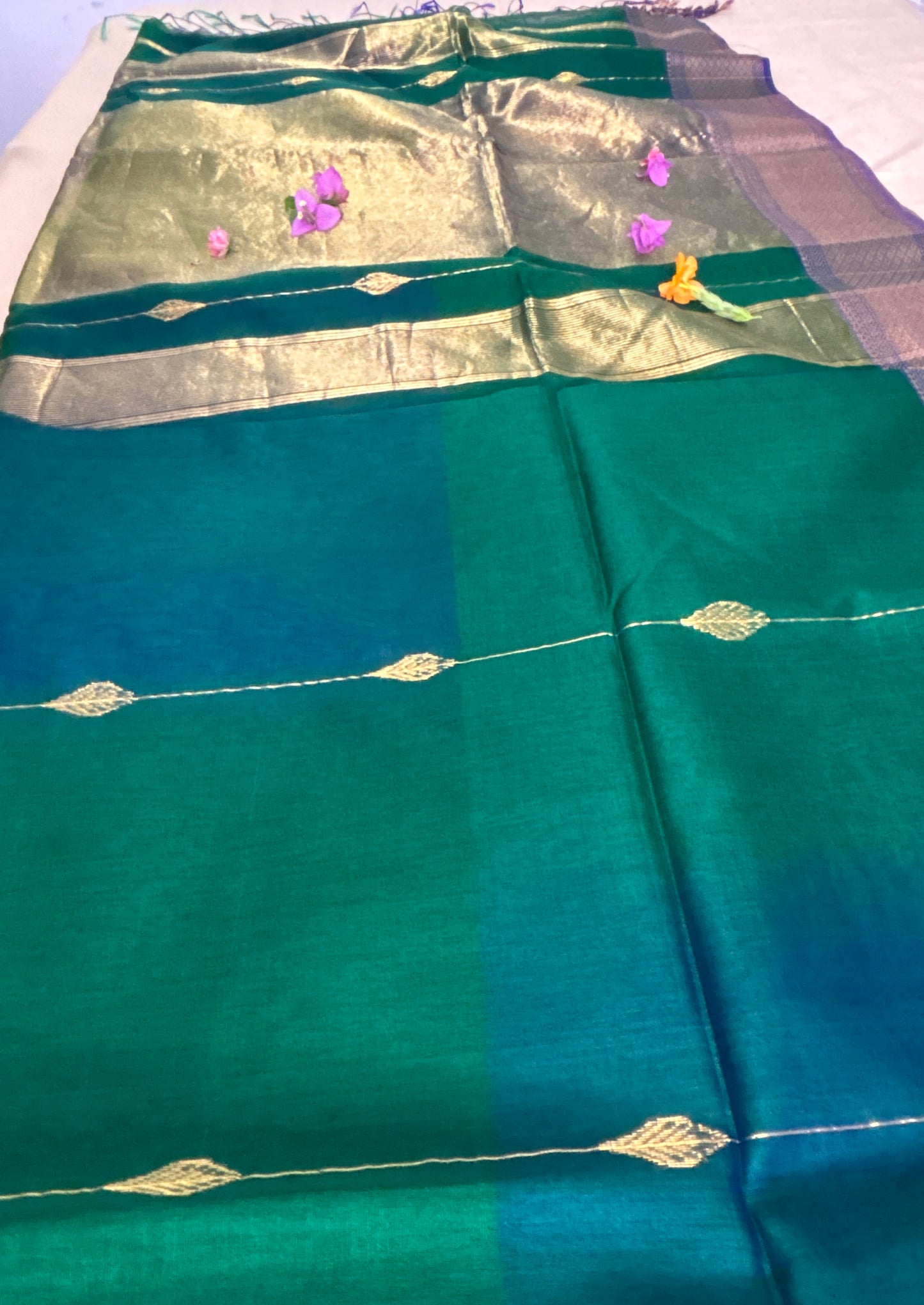 Maheshwari Saree · Dhoop Chaon · Forest Green × Navy