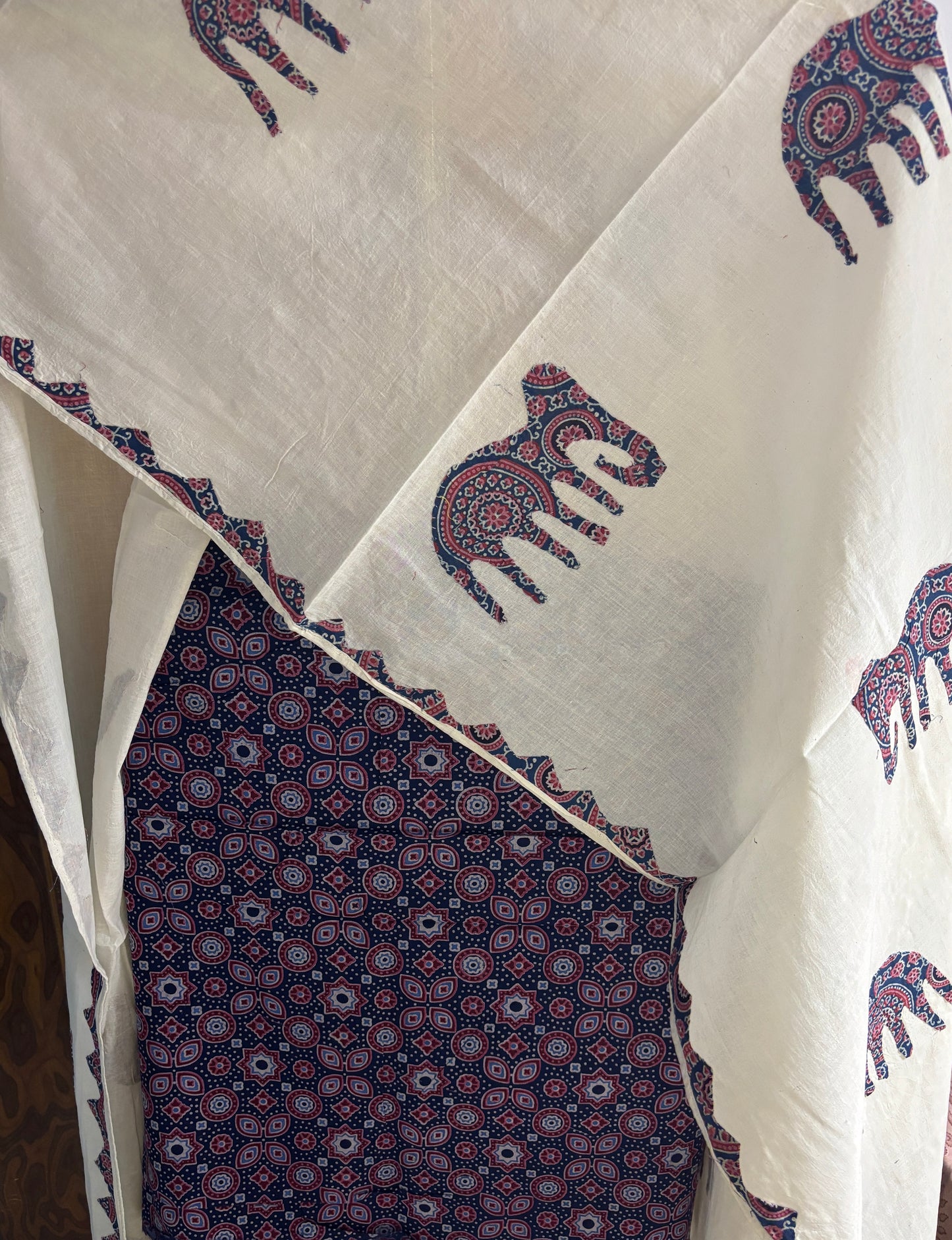 Ajrakh × Appliqué · Unstitched Kurta Set - Rich Indigo & Ivory
