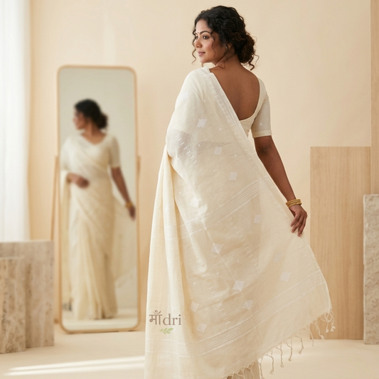 Handwoven Cotton Jamdani Saree · Pristine Ivory