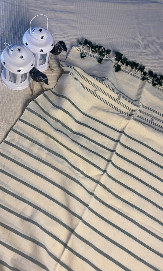 Bhujodi Handwoven Cotton Dupatta -Ivory & Slate Stripe