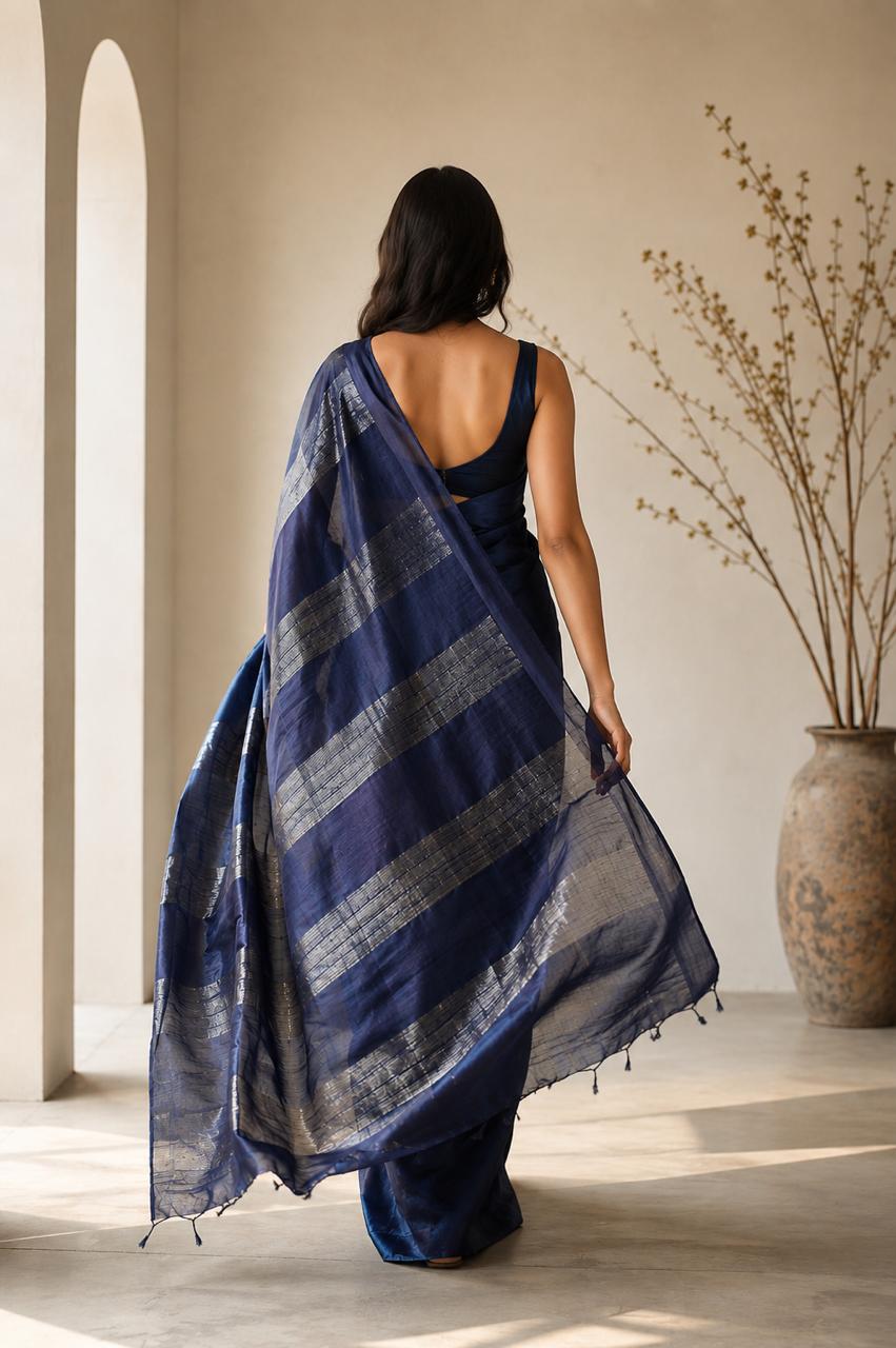 Tussar Gicha Saree · Midnight Blue