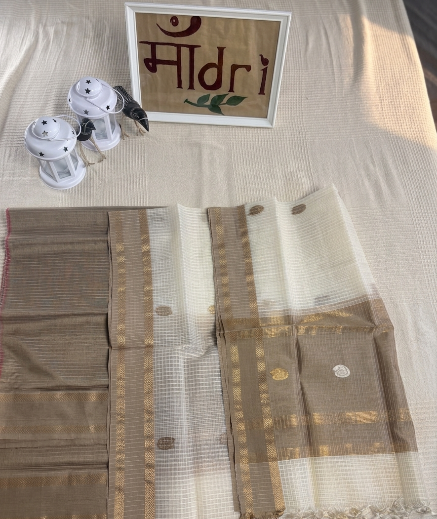 Maheshwari Muse · Unstitched Kurta Fabric with Dupatta · Taupe & Ivory