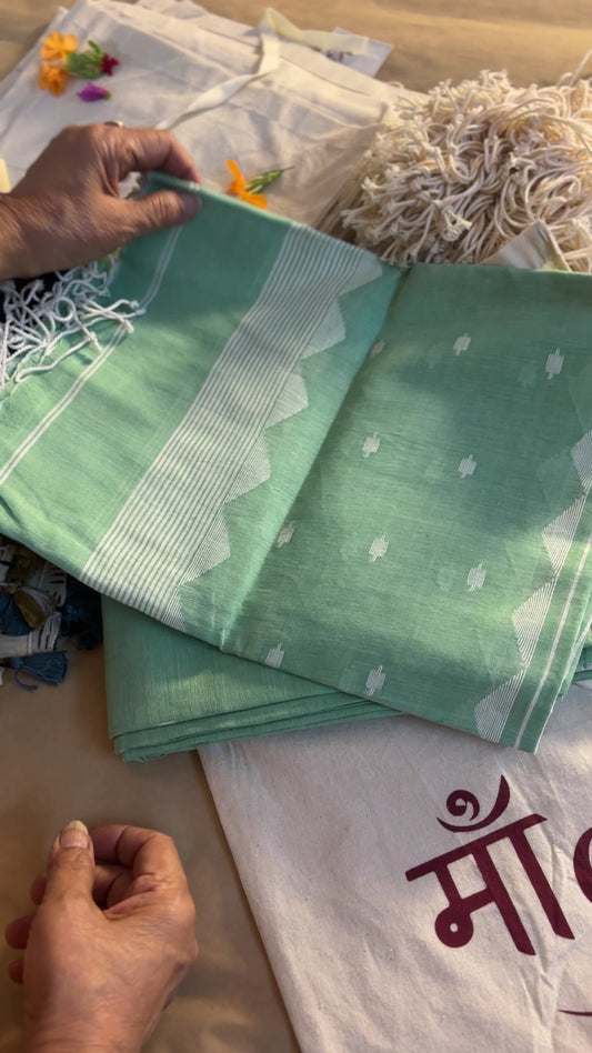Handwoven Cotton Jamdani — Sage Temple Weave
